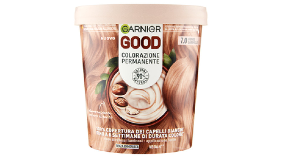 Garnier GOOD 7.0 Biondo Caramello, colorazione permanente senza ammoniaca, 90% di origine naturale