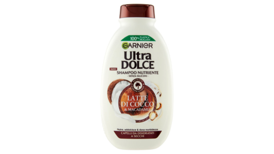 Garnier Shampoo Ultra Dolce Latte di Cocco e Macadamia, Capelli Morbidi e Setosi, 250 ml