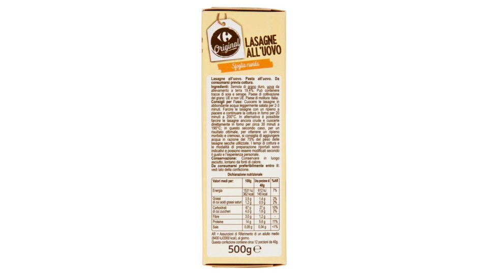 Carrefour Lasagne all'uovo con Spinaci