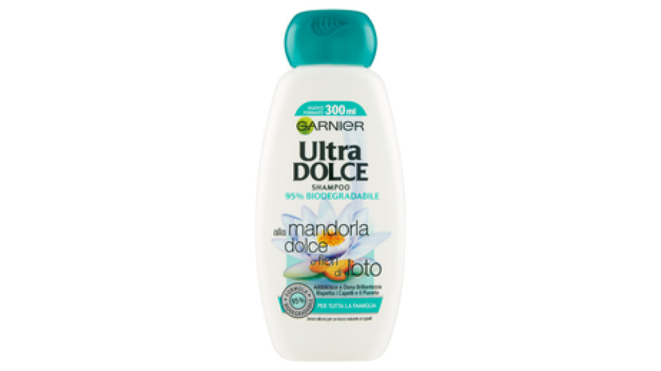 Garnier Ultra Dolce Shampoo alla Mandorla Dolce e Fiori di Loto per Tutta La Famiglia, Senza Parabeni, Coloranti e Siliconi, 300 ml [Confezione da 2]