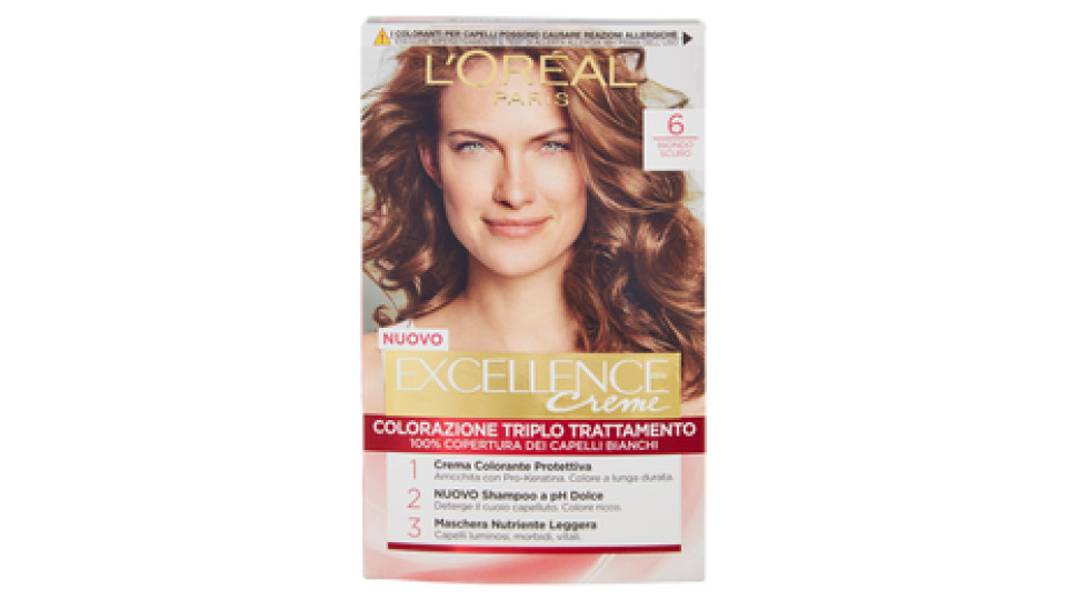 L'Oréal Paris Excellence Crema Colorante Triplo Trattamento Avanzato, 6 Biondo Scuro