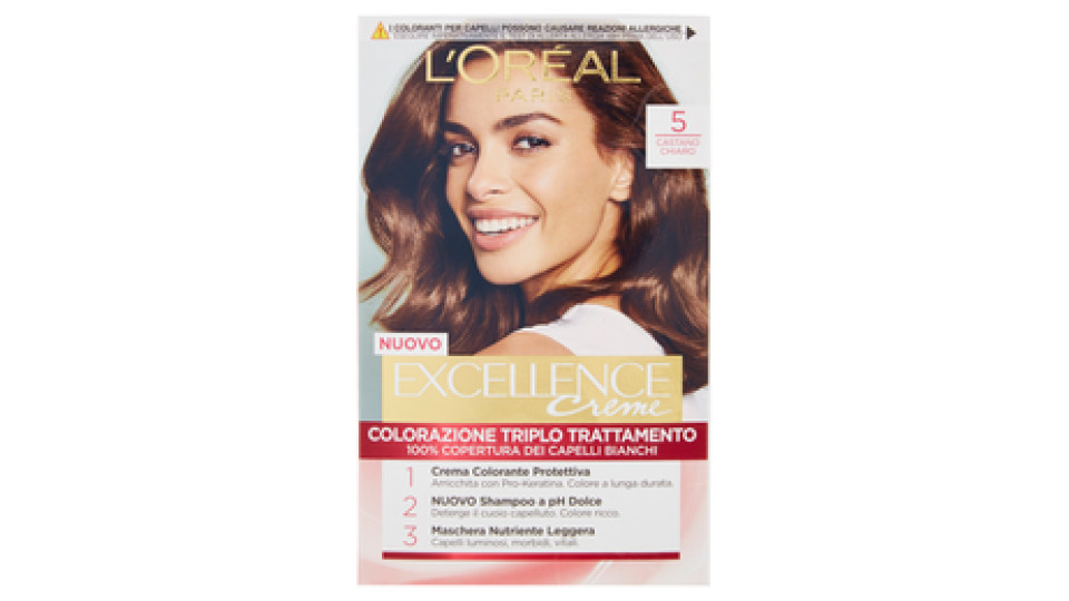 L'Oréal Paris Excellence Crema Colorante Triplo Trattamento Avanzato, 5 Castano Chiaro