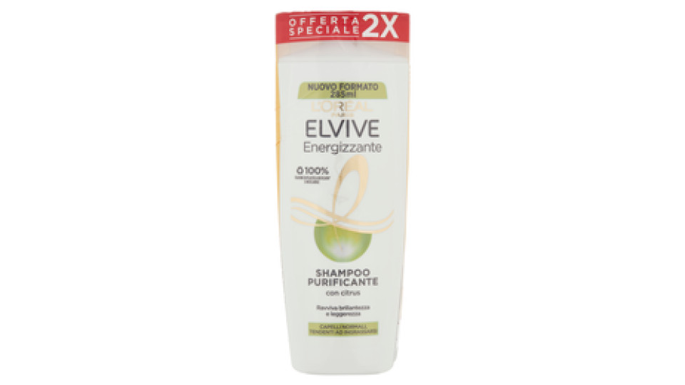 L'Oréal Paris Shampoo Elvive Energizzante Citrus, Per Capelli da Normali a Grassi, 285 ml