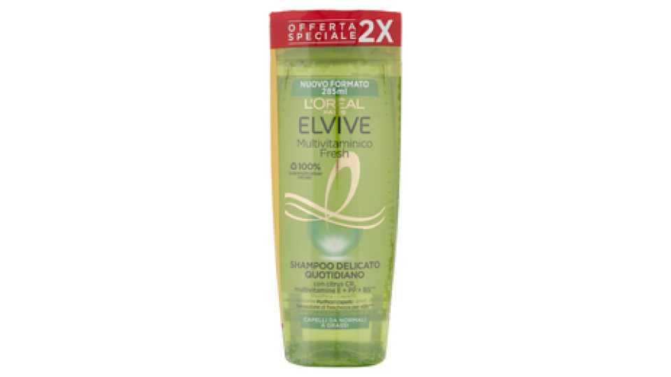 L'Oréal Paris Shampoo Elvive Multivitaminico Fresh, Azione Vitalizzante per Tutti i Capelli, 285 ml