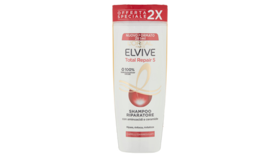 L'Oréal Paris Shampoo Elvive Total Repair 5, Per Capelli Danneggiati, 285 ml