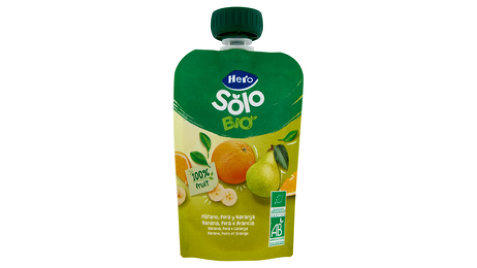 Hero Baby Solo, frutta frullata pouch banana pera e arancia biologica