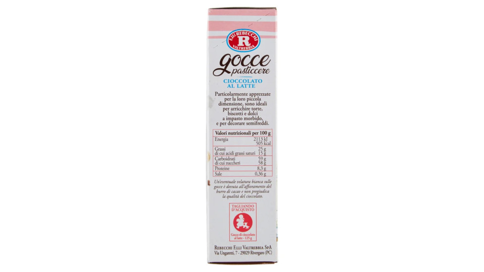 F.lli Rebecchi Valtrebbia dolci decori Gocce pasticcere di Cioccolato al latte