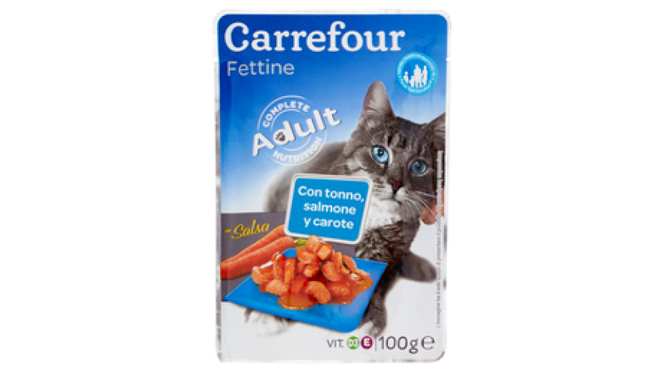 Carrefour Adult Fettine in salsa con tonno, salmone e carote per gatti