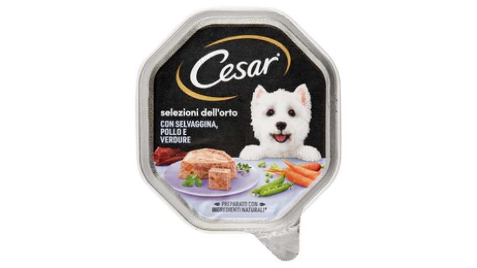 Cesar Selezione dell'Orto Cibo Umido Cane in Vaschetta con Selvaggina, Pollo e Verdurine 150 g