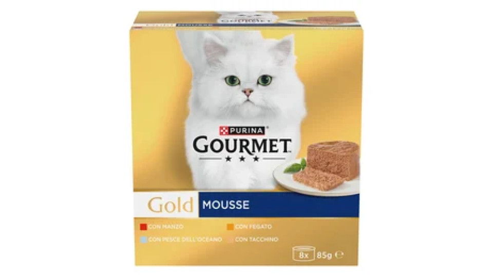 PURINA GOURMET Gold Gatto Mousse con pesce,con fegato,con tacchino,con manzo prelibato lattina