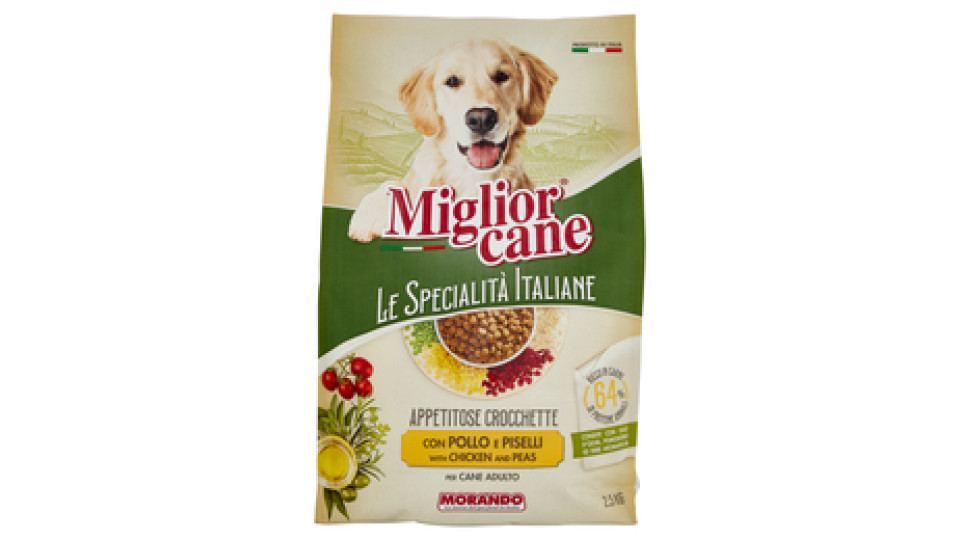 Migliorcane Le Specialità Italiane Appetitose Crocchette con Pollo e Piselli per Cane Adulto 2,5 KG