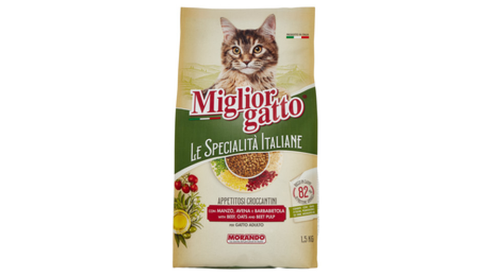 Migliorgatto Le Specialità Italiane Appetitosi Croccant. Manzo,Avena,Barbabietola Gatto Adulto 1,5KG