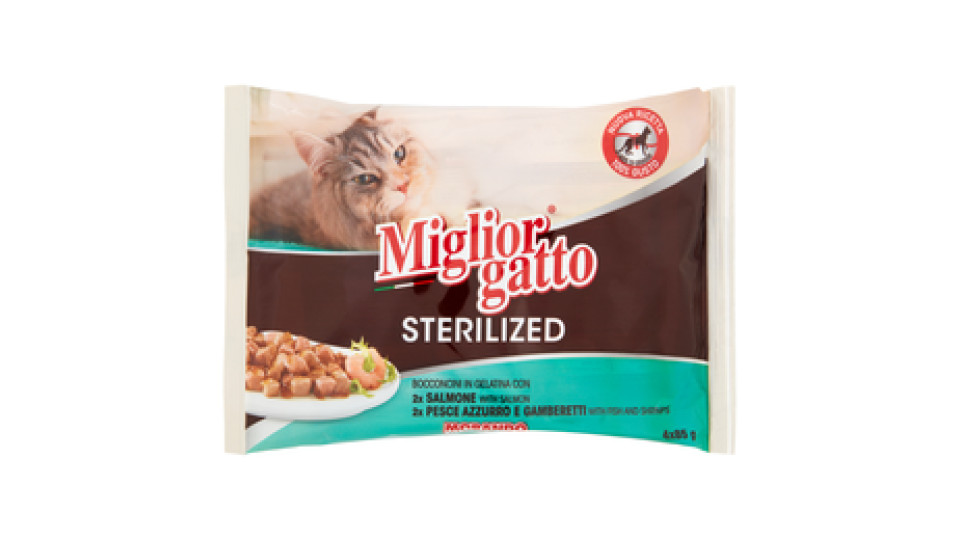 Migliorgatto Sterilized Bocconcini in Salsa con: Pesce Azzurro e Gamberetti - Salmone Delicato