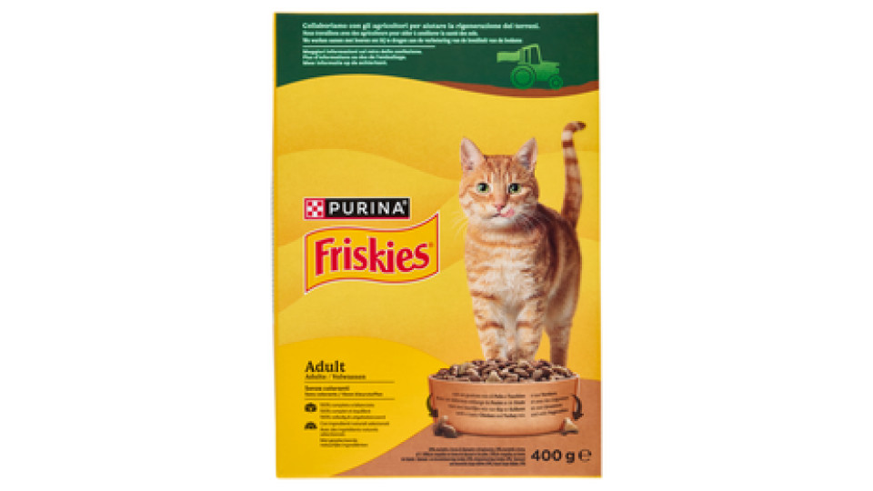 PURINA FRISKIES Gatto Crocchette Adult con pollo, tacchino e olive aggiunte scatola