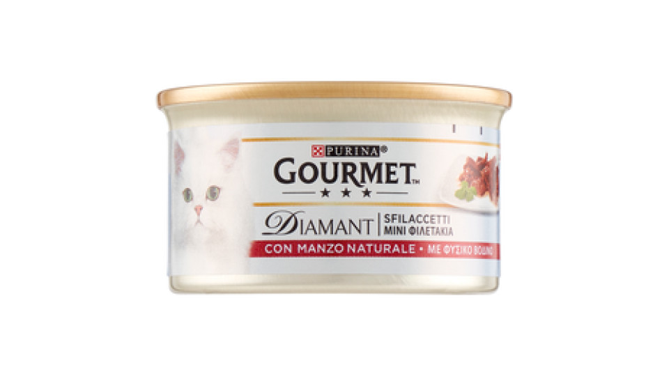 Purina, gatto Gourmet Diamant gatto Sfilaccetti con manzo prelibato lattina