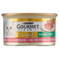PURINA GOURMET Gold Gatto Mousse con Verdure con Trota e deliziosi Pomodori lattina