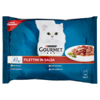 PURINA GOURMET Perle Gatto Filettini in Salsa con Manzo, Pollo, Agnello e Anatra