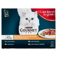 PURINA GOURMET Perle Gatto Filettini in Salsa con Tacchino, Tonno, Anatra e Agnello Busta