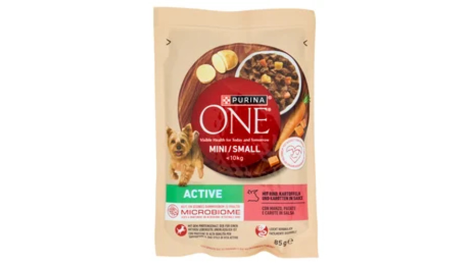 PURINA ONE My Dog Is… Cane Bocconi in Salsa Active con Manzo, Patate e Carote Busta