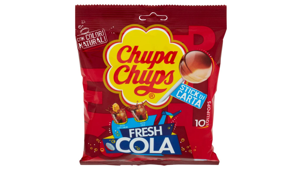 Chupa Chups Fresh Cola 10 Lollipop Gusti Cola-Lemon e Cola