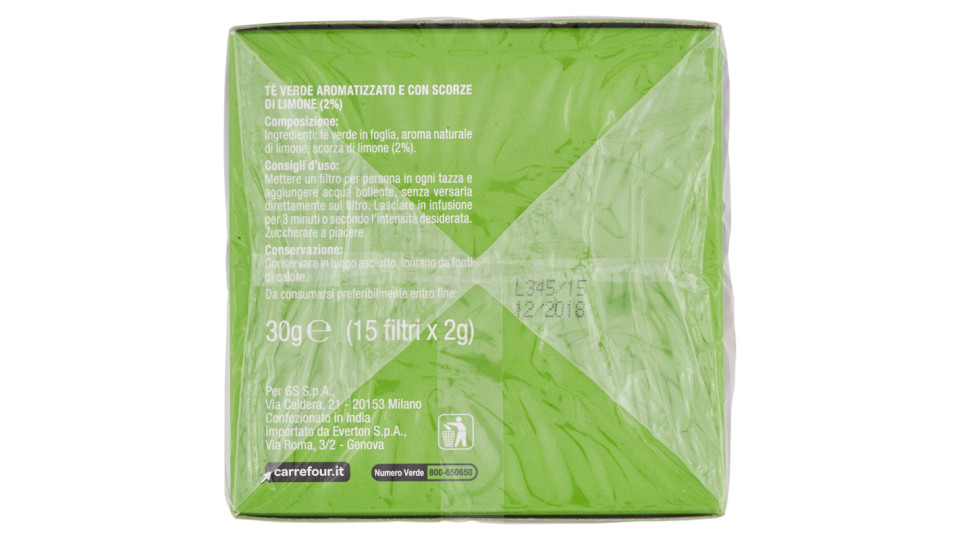 Carrefour Selection Tè verde Nilgiri aromatizzato e con scorze di limone