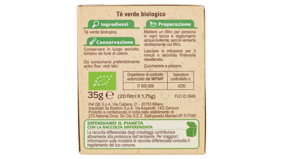 Carrefour Bio Tè verde Biologico Origine India