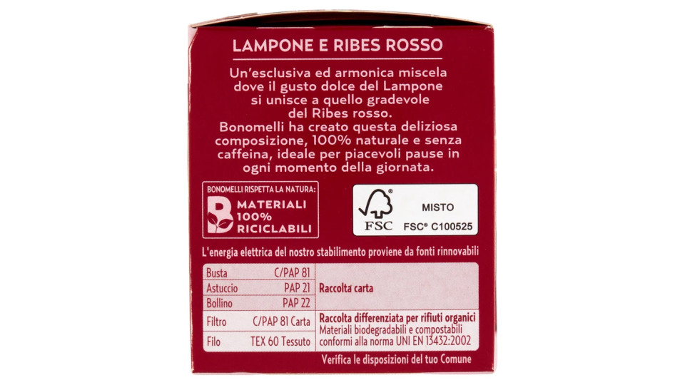 Bonomelli Infusi 100% Naturali Lampone e Ribes Rosso 10 Filtri