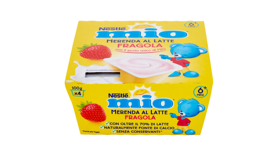NESTLÉ MIO Merenda al Latte Fragola da 6 mesi senza glutine 4 vasetti plastica