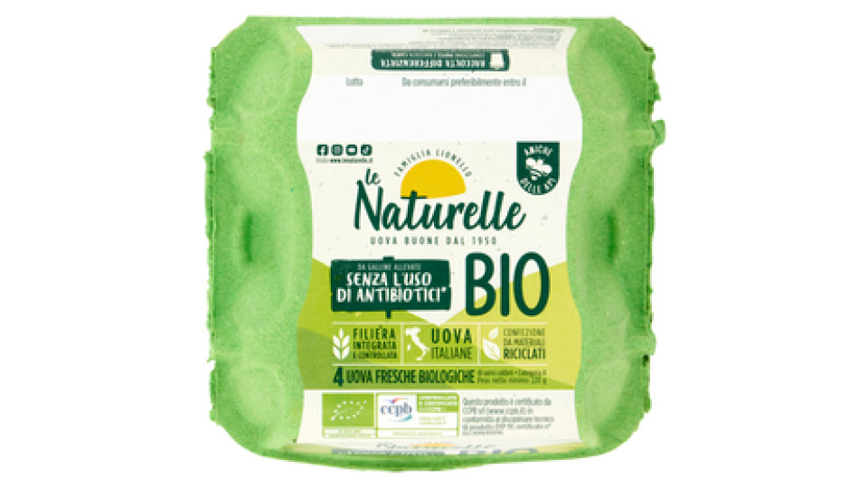 le Naturelle rustiche biologiche da Galline Allevate Senza l'Uso di Antibiotici* 4 uova