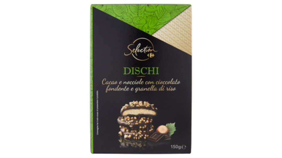Carrefour Selection Dischi cacao e nocciole con cioccolato fondente e granella di riso