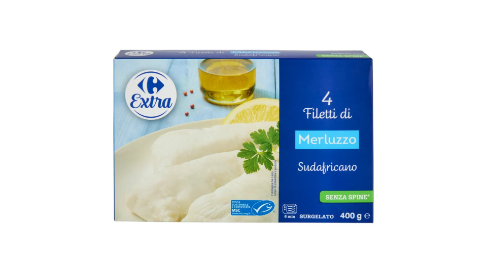 Carrefour Filetti di Merluzzo Sudafricano Surgelato 4 pezzi