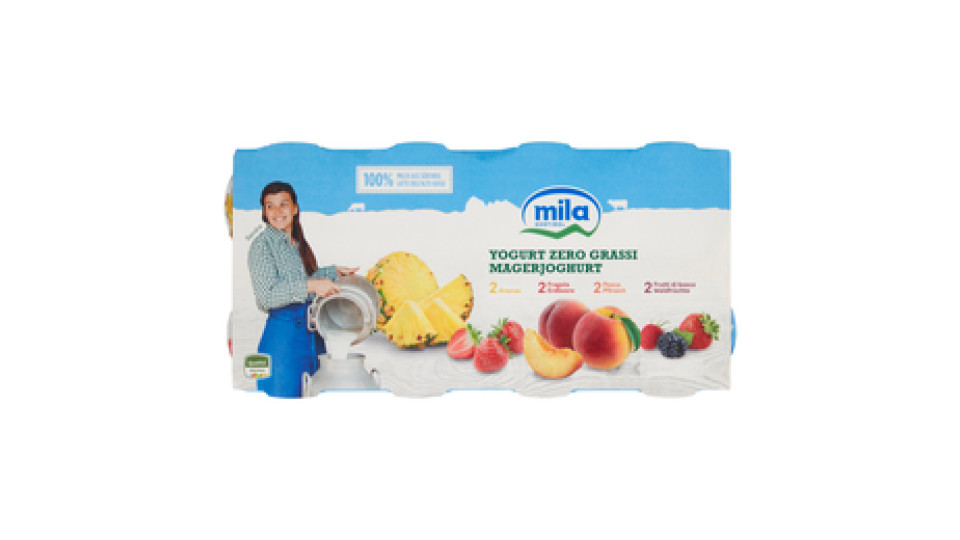 Mila Benessere Zero grassi Yogurt Magro 2 Ananas - 2 Frutti di Bosco - 2 Fragola - 2 Pesca