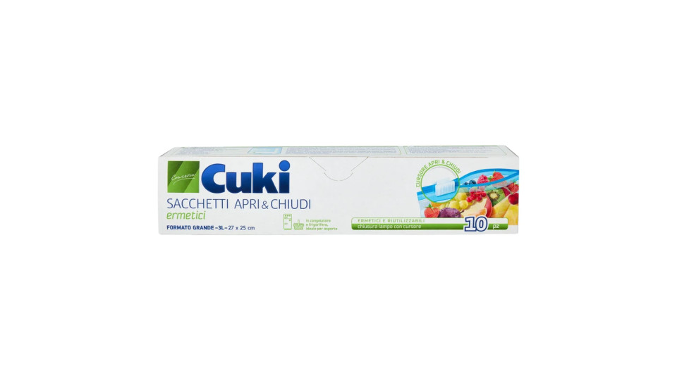 Cuki Conserva Sacchetti Apri & Chiudi ermetici grandi (10 pezzi - 3L - 27 x