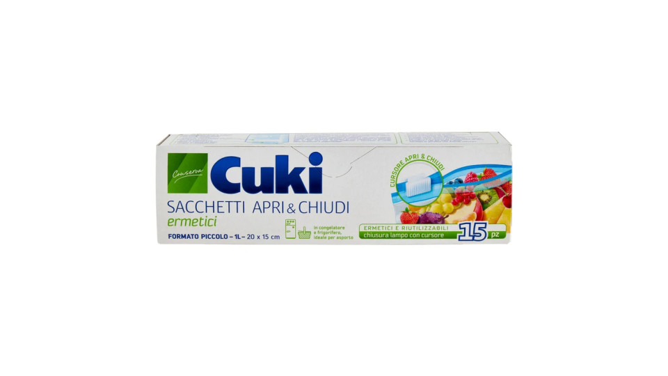 Cuki Conserva Sacchetti Apri & Chiudi ermetici piccoli (15 pezzi - 1L - 20 x