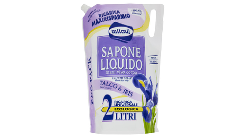 milmil Sapone Liquido Talco & Iris Ricarica Universale Ecologica 2 Litri