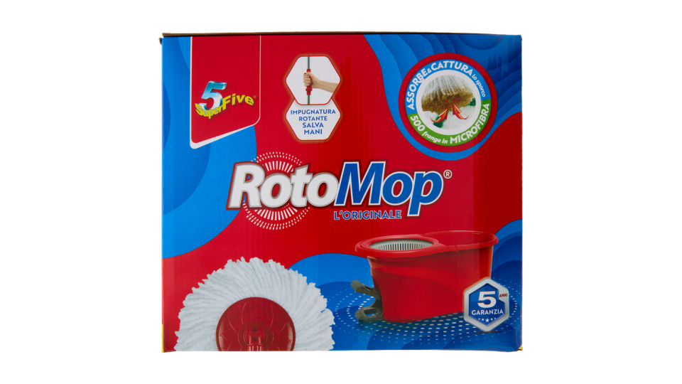 Super5 RotoMop Inox Kit Secchio + Mop con frange in microfibra