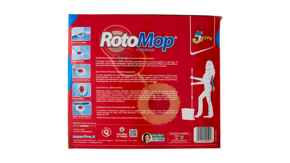 Super5 RotoMop Inox Kit Secchio + Mop con frange in microfibra