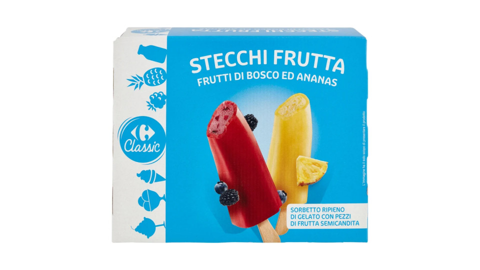 Carrefour Sorbetti 3 con pezzetti di ananas e 3 con frutti di bosco