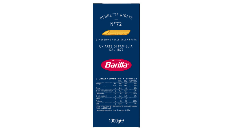 Barilla Pennette Rigate n.72 Box