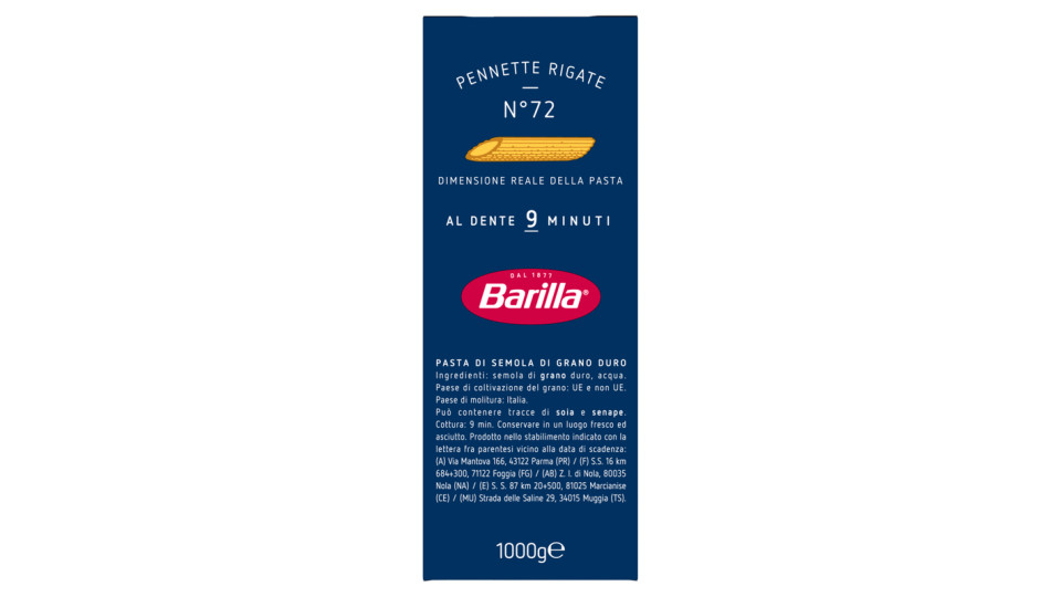 Barilla Pennette Rigate n.72 Box