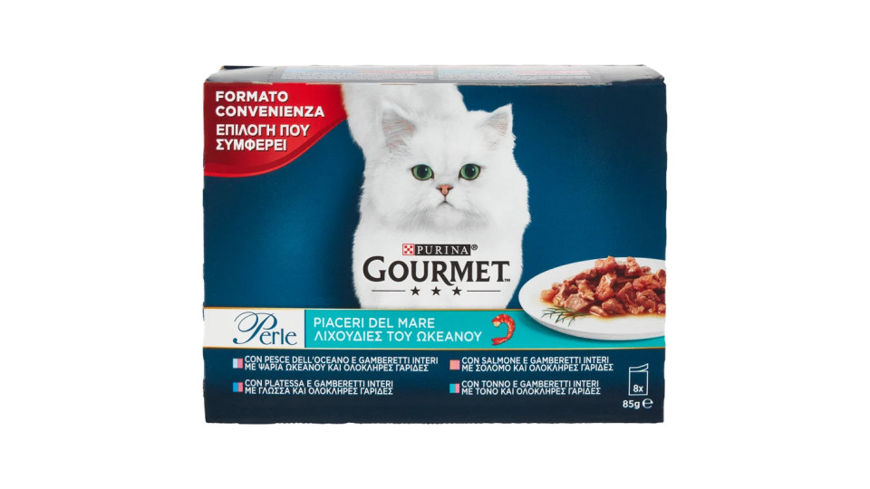 PURINA GOURMET Perle Gatto Piaceri del Mare con Salmone, Platessa, Tonno e Pesce dell'Oceano