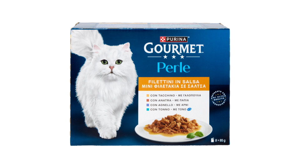 PURINA GOURMET Perle Gatto Filettini in salsa con tacchino, tonno, anatra e agnello