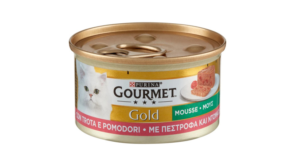 PURINA GOURMET Gold Gatto Mousse con Verdure con Trota e deliziosi Pomodori lattina