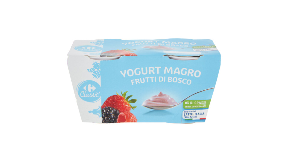 Carrefour Yogurt con Frutti di Bosco Magro 0,1% di Grassi Frutta in Pezzi