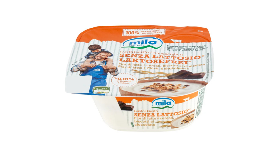 Mila Gusto + Gusto Senza Lattosio* Fior di Latte e Cereali con Biscotti al Cioccolato
