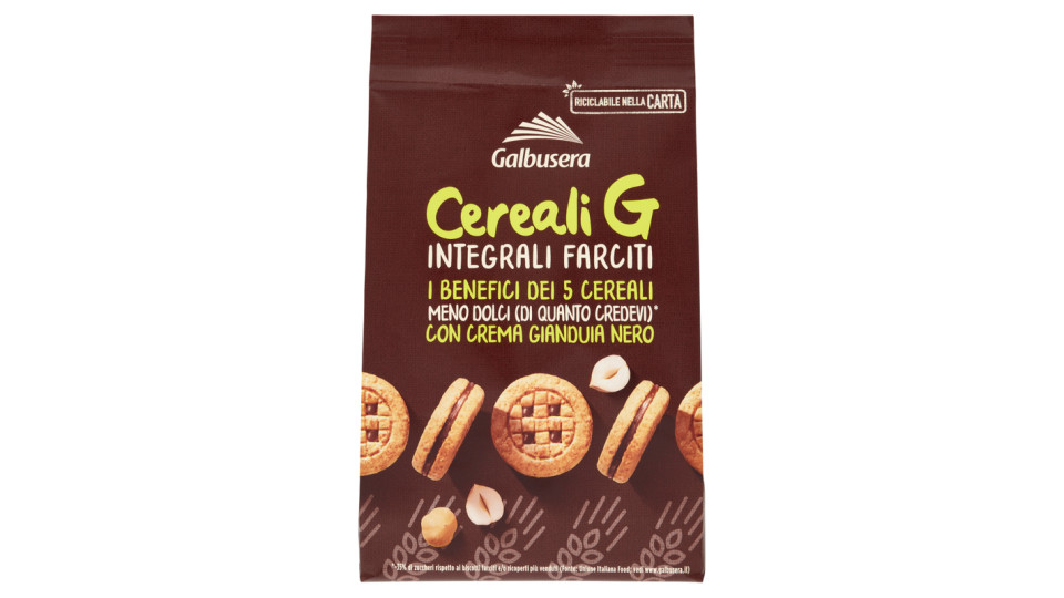Galbusera Cereali G Integrali Farciti con Crema Gianduia Nero 250 g