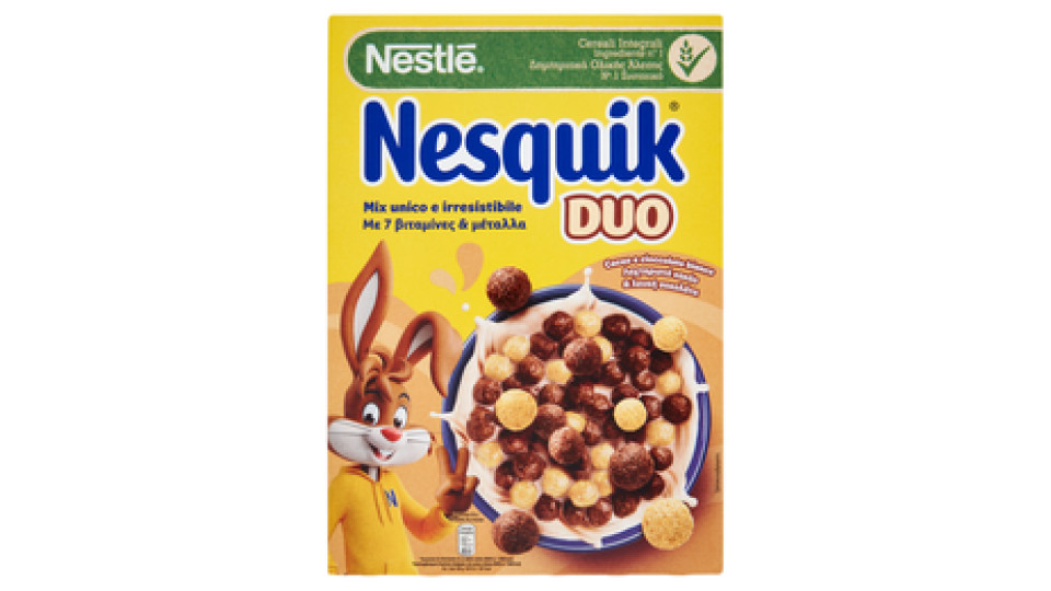 NESQUIK DUO Palline di cereali al cioccolato e palline ricoperte di cioccolato bianco