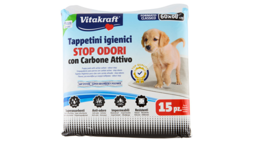 Vitakraft Tappetini igienici con Carbone Attivo Misura 60x60 cm