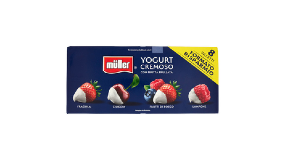 müller Yogurt Cremoso con Frutta Frullata Fragola, Ciliegia, Frutti di Bosco, Lampone