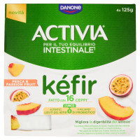 ACTIVIA Kéfir al Cucchiaio, Pesca e Passion Fruit, con Autentici Lieviti e Probiotico Bifidus,4x125g